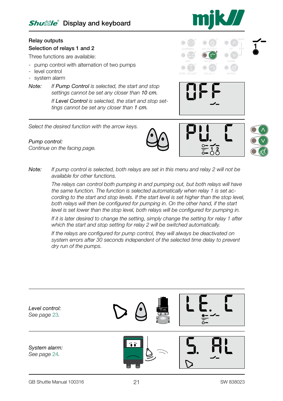 Display and keyboard | MJK Automation Shuttle Ultrasonic Level Transmitter and Sensor User Manual | Page 21 / 70