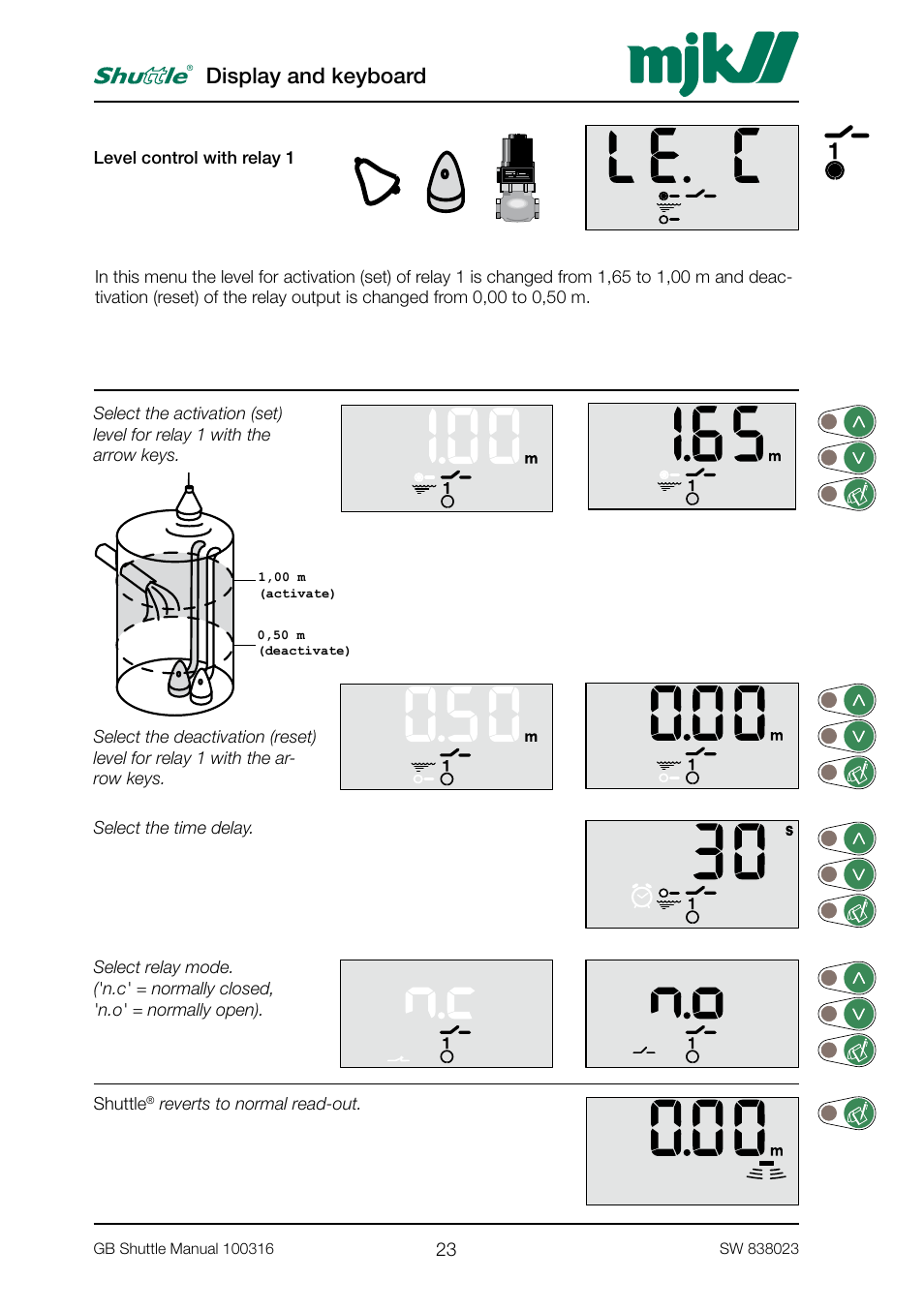 Display and keyboard | MJK Automation Shuttle Ultrasonic Level Transmitter and Sensor User Manual | Page 23 / 70