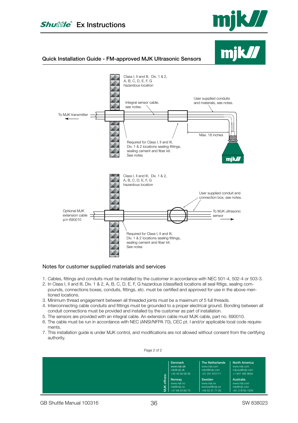 Ex instructions | MJK Automation Shuttle Ultrasonic Level Transmitter and Sensor User Manual | Page 36 / 70