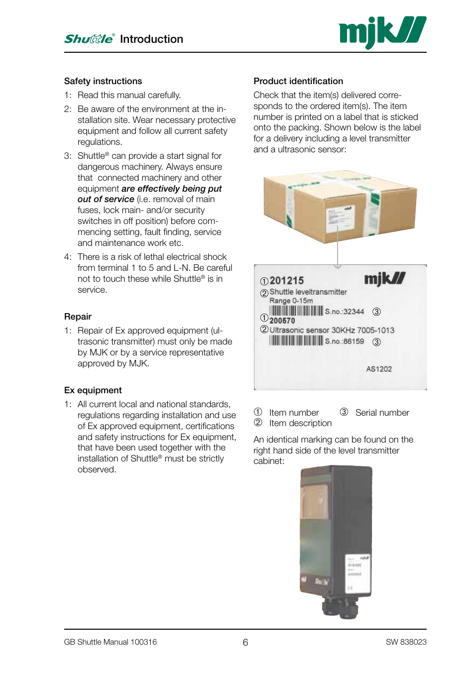 Introduction | MJK Automation Shuttle Ultrasonic Level Transmitter and Sensor User Manual | Page 6 / 70