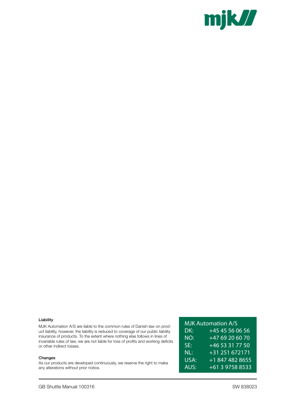 MJK Automation Shuttle Ultrasonic Level Transmitter and Sensor User Manual | Page 70 / 70