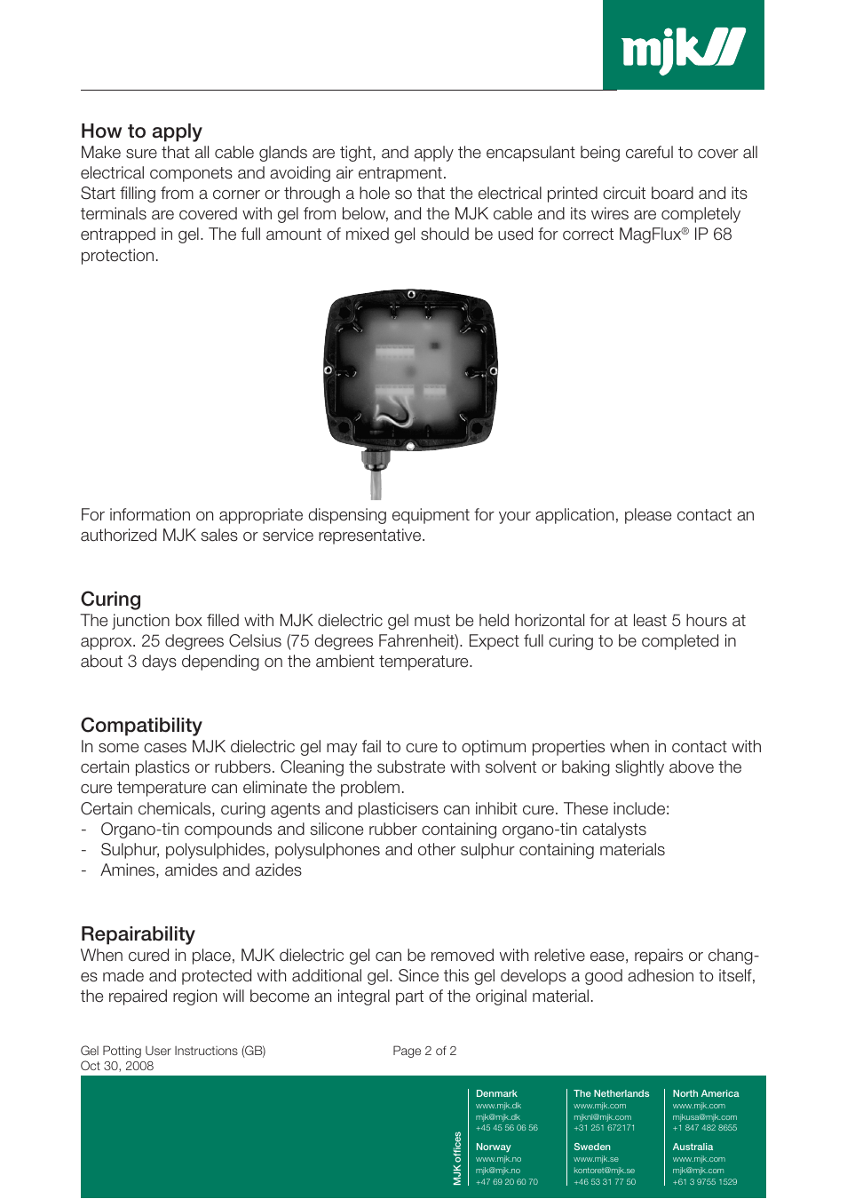 How to apply, Curing, Compatibility | Repairability | Xylem MagFlux IP 68 Protection User Manual | Page 2 / 2