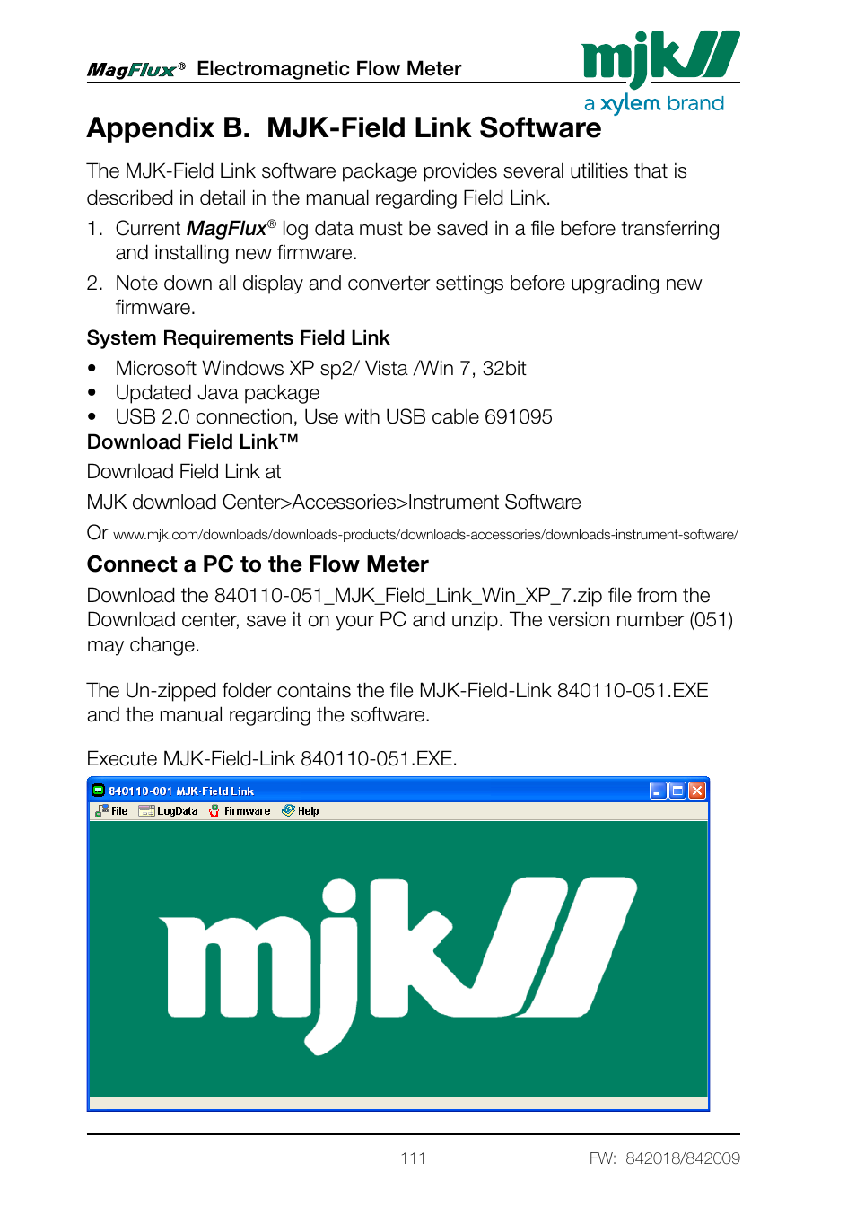 Appendix b. mjk-field link software | Xylem Magflux Electromagnetic Flow Meter User Manual | Page 111 / 150