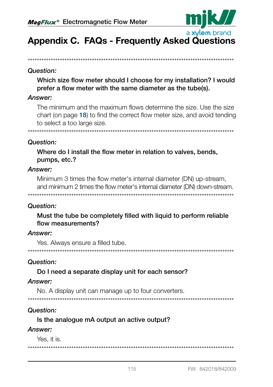 Appendix c. faqs - frequently asked questions | Xylem Magflux Electromagnetic Flow Meter User Manual | Page 115 / 150