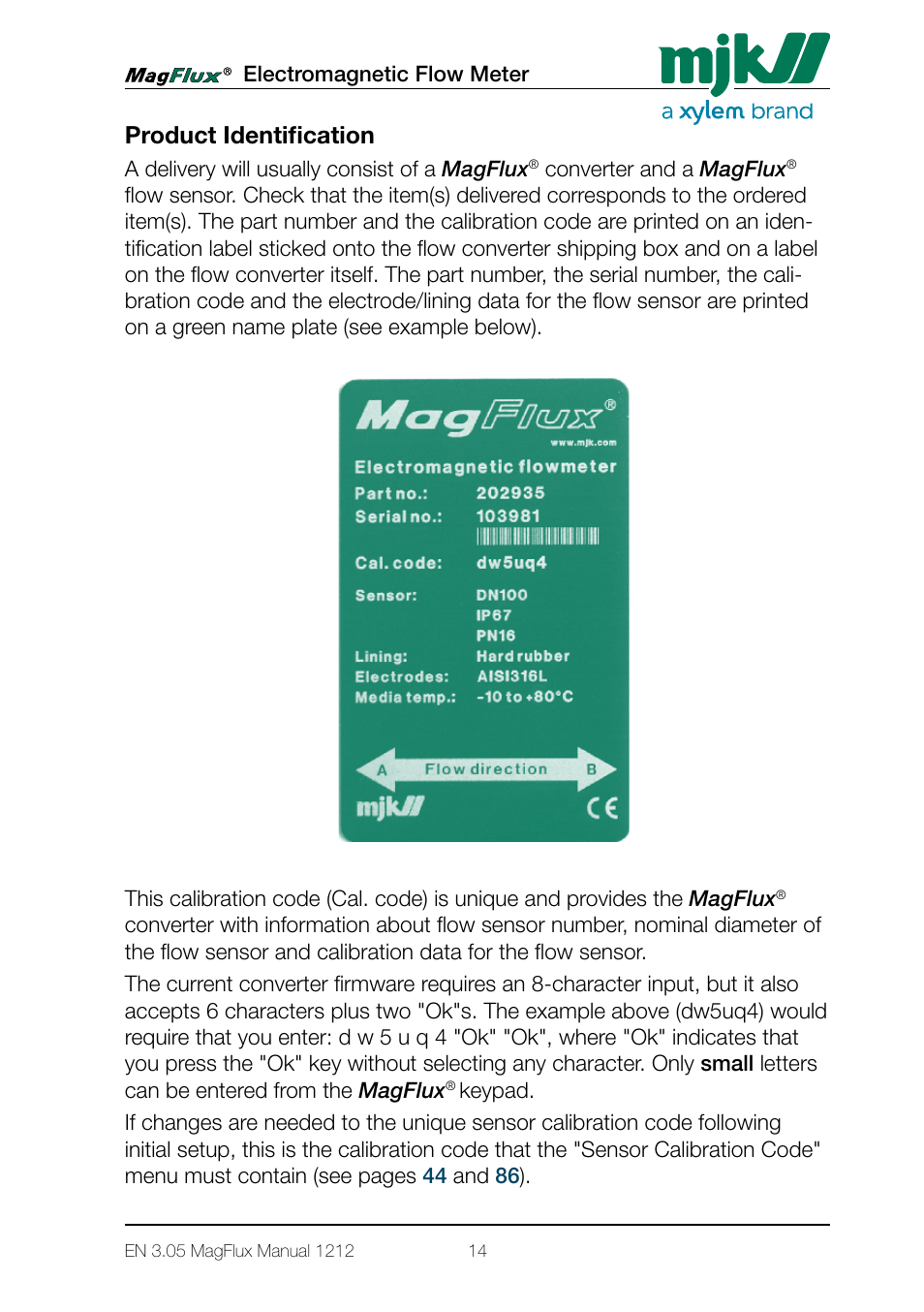 Product identification | Xylem Magflux Electromagnetic Flow Meter User Manual | Page 14 / 150