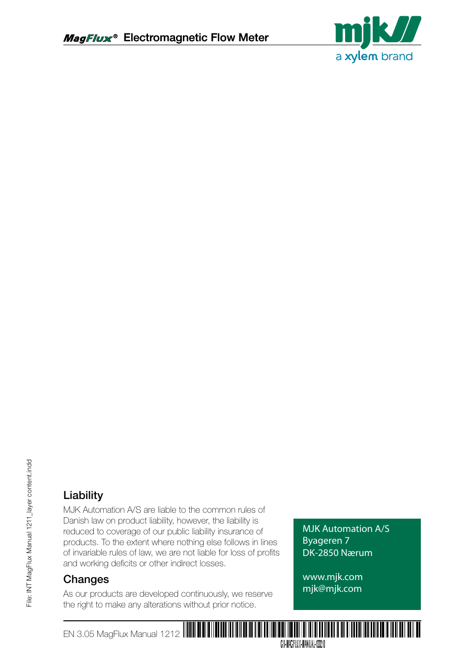 Electromagnetic flow meter, Electromagnetic flow meter liability, Changes | Xylem Magflux Electromagnetic Flow Meter User Manual | Page 150 / 150