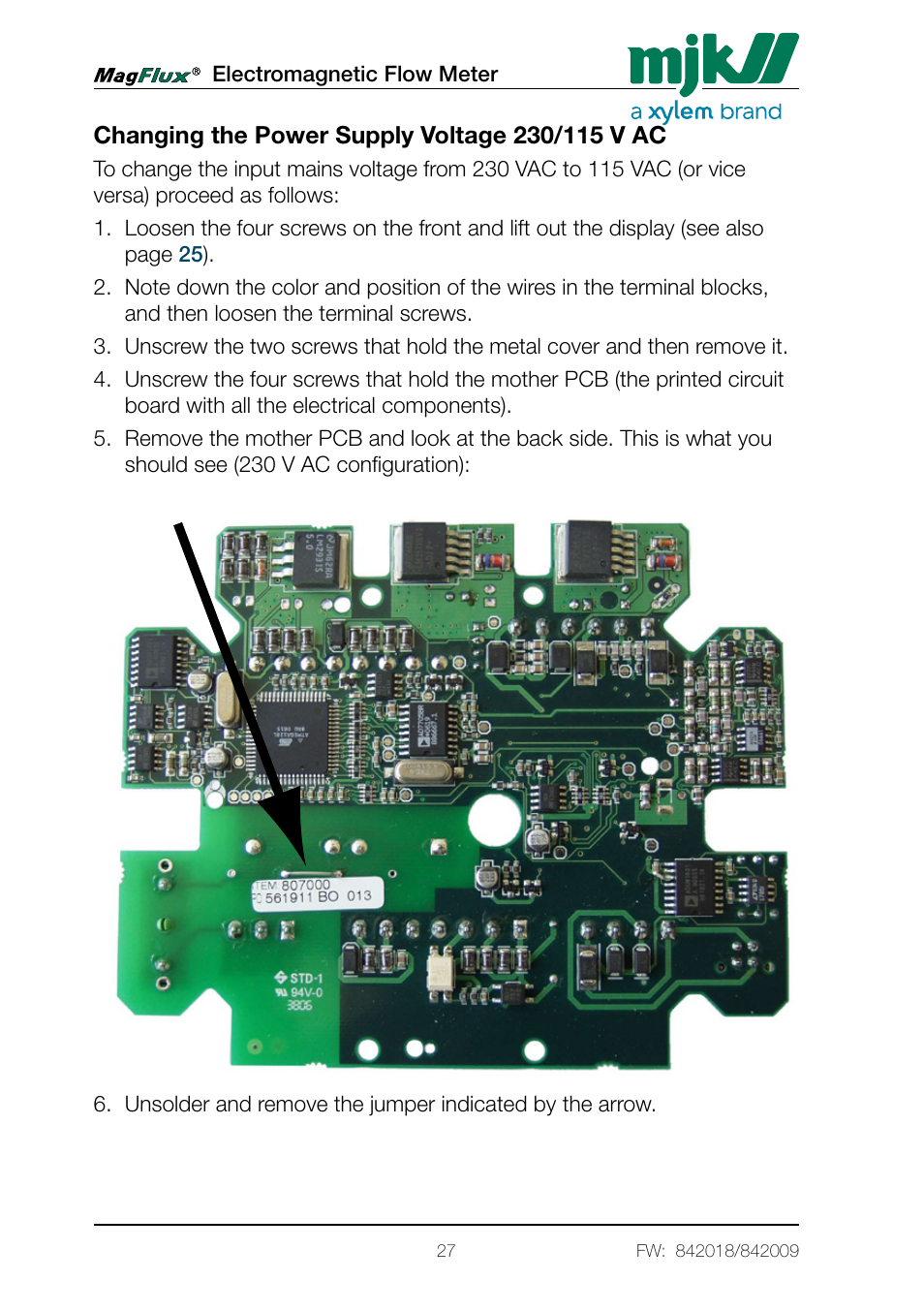 Changing the power supply voltage 230/115 v ac | Xylem Magflux Electromagnetic Flow Meter User Manual | Page 27 / 150