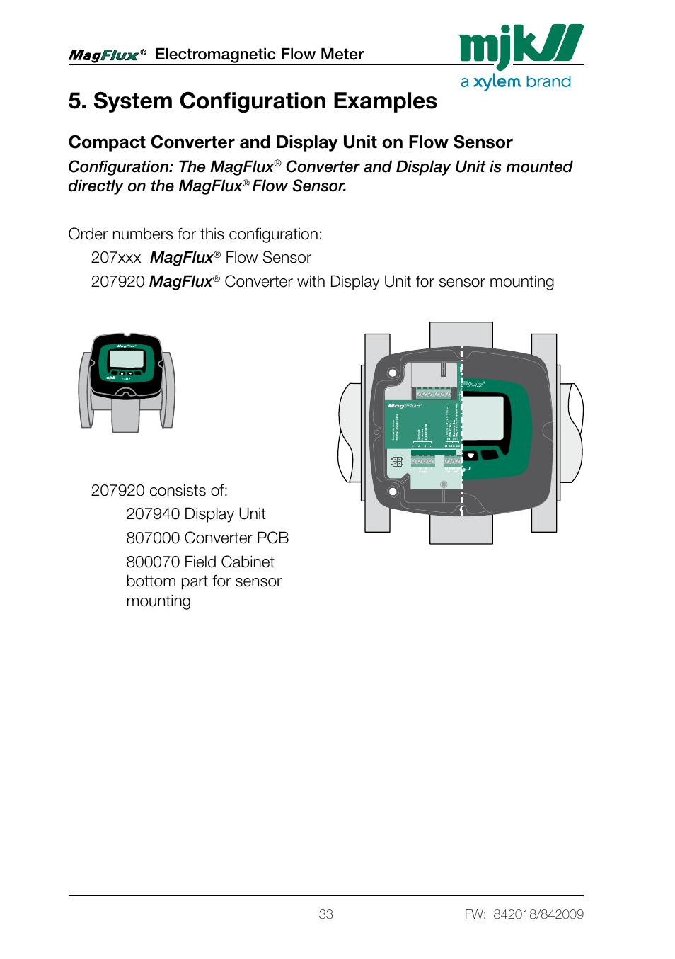 System configuration examples, Compact converter and display unit on flow sensor | Xylem Magflux Electromagnetic Flow Meter User Manual | Page 33 / 150