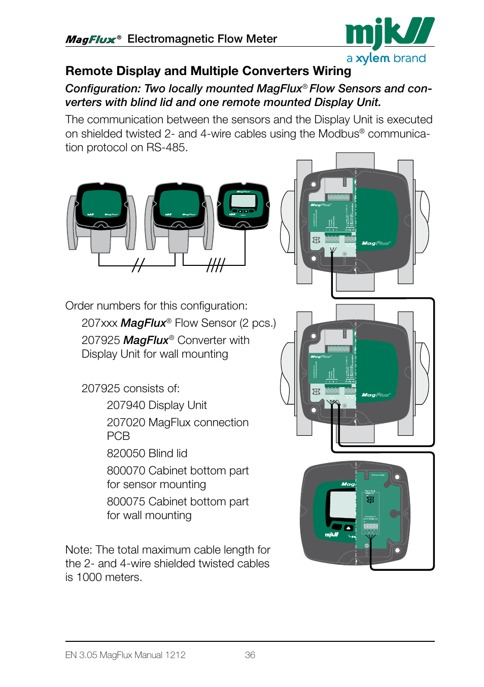 Remote display and multiple converters wiring | Xylem Magflux Electromagnetic Flow Meter User Manual | Page 36 / 150