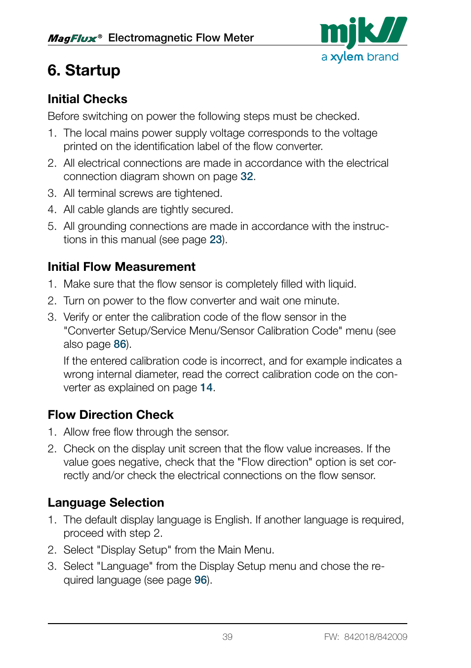 Startup | Xylem Magflux Electromagnetic Flow Meter User Manual | Page 39 / 150