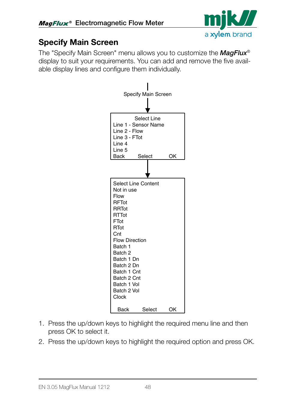 Specify main screen | Xylem Magflux Electromagnetic Flow Meter User Manual | Page 48 / 150