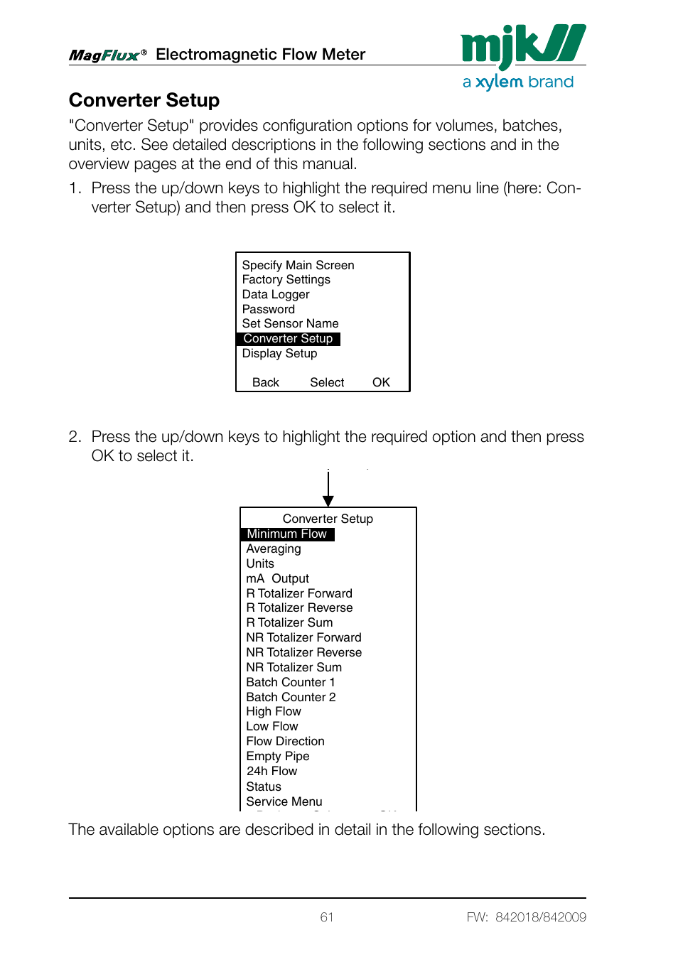 Converter setup | Xylem Magflux Electromagnetic Flow Meter User Manual | Page 61 / 150