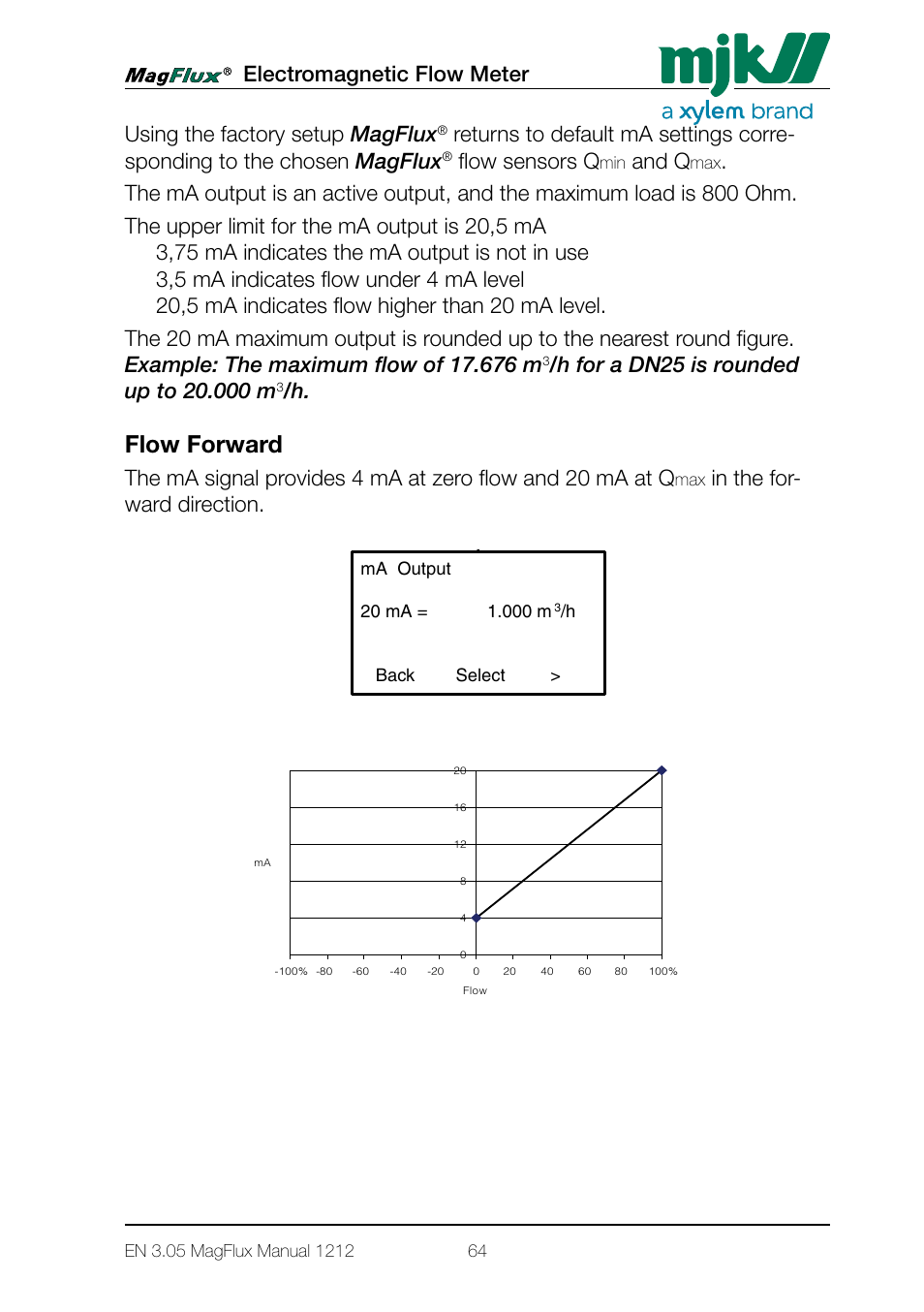 Flow forward, Menu system for magflux converter converter setup, Flow sensors q | And q | Xylem Magflux Electromagnetic Flow Meter User Manual | Page 64 / 150