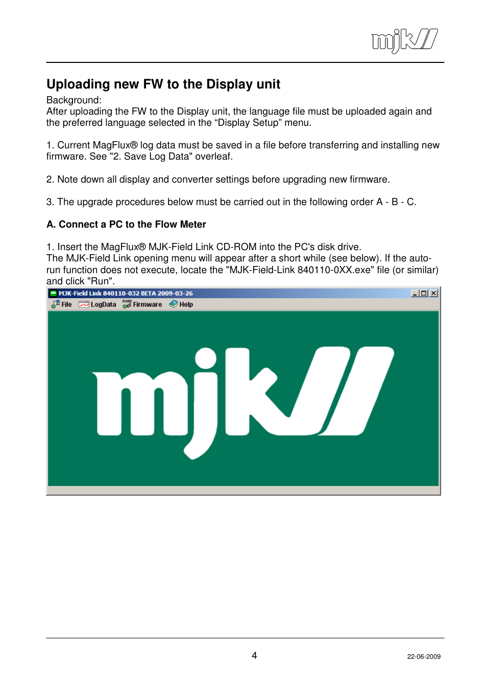 Uploading new fw to the display unit | Xylem MagFlux Day flow logger function User Manual | Page 4 / 19