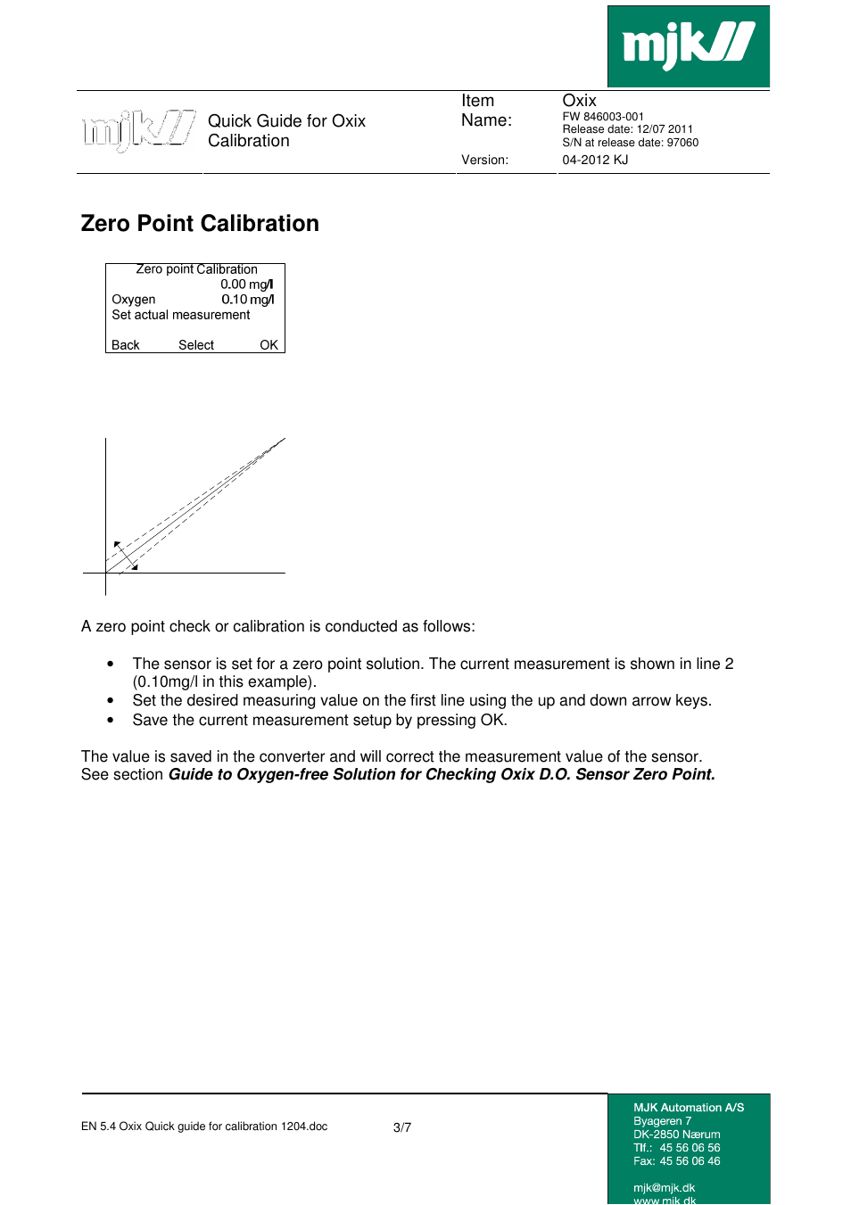 Zero point calibration | Xylem Oxix Calibration User Manual | Page 3 / 7
