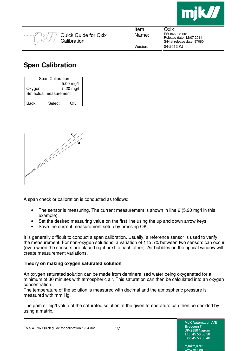 Span calibration | Xylem Oxix Calibration User Manual | Page 4 / 7