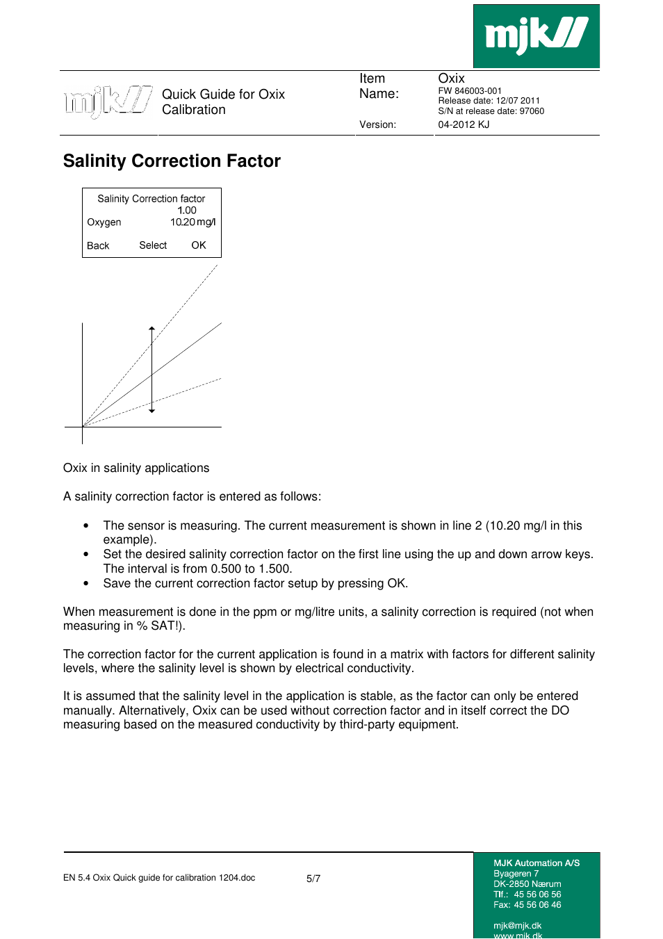 Salinity correction factor | Xylem Oxix Calibration User Manual | Page 5 / 7
