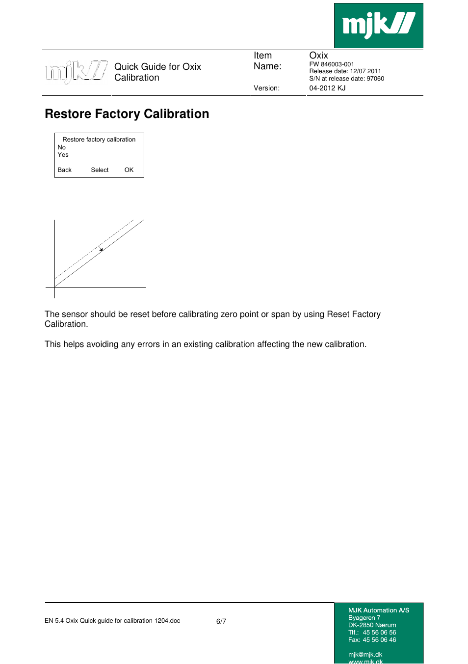 Restore factory calibration | Xylem Oxix Calibration User Manual | Page 6 / 7