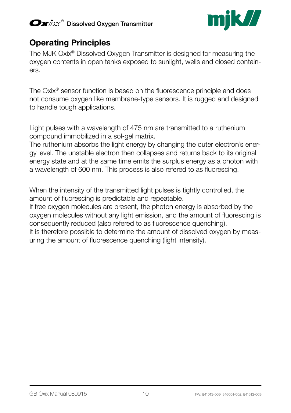 Operating principles | Xylem Oxix Dissolved Oxygen Transmitter User Manual | Page 10 / 126