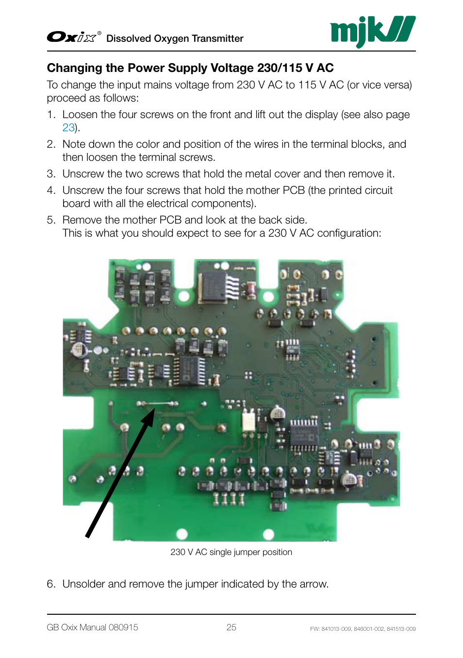 Changing the power supply voltage 230/115 v ac | Xylem Oxix Dissolved Oxygen Transmitter User Manual | Page 25 / 126