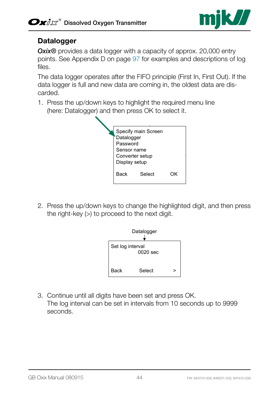 Datalogger | Xylem Oxix Dissolved Oxygen Transmitter User Manual | Page 44 / 126