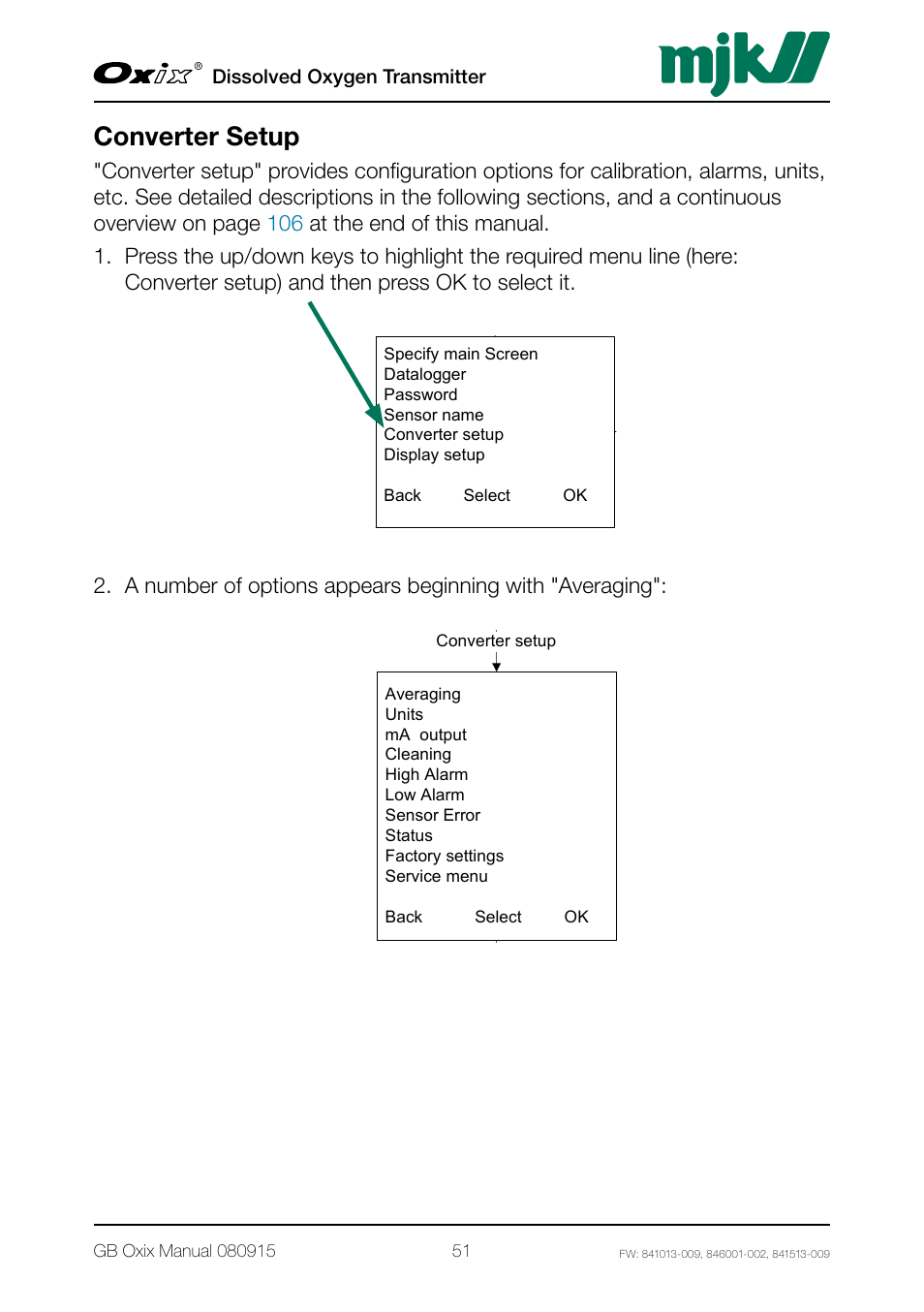 Converter setup | Xylem Oxix Dissolved Oxygen Transmitter User Manual | Page 51 / 126
