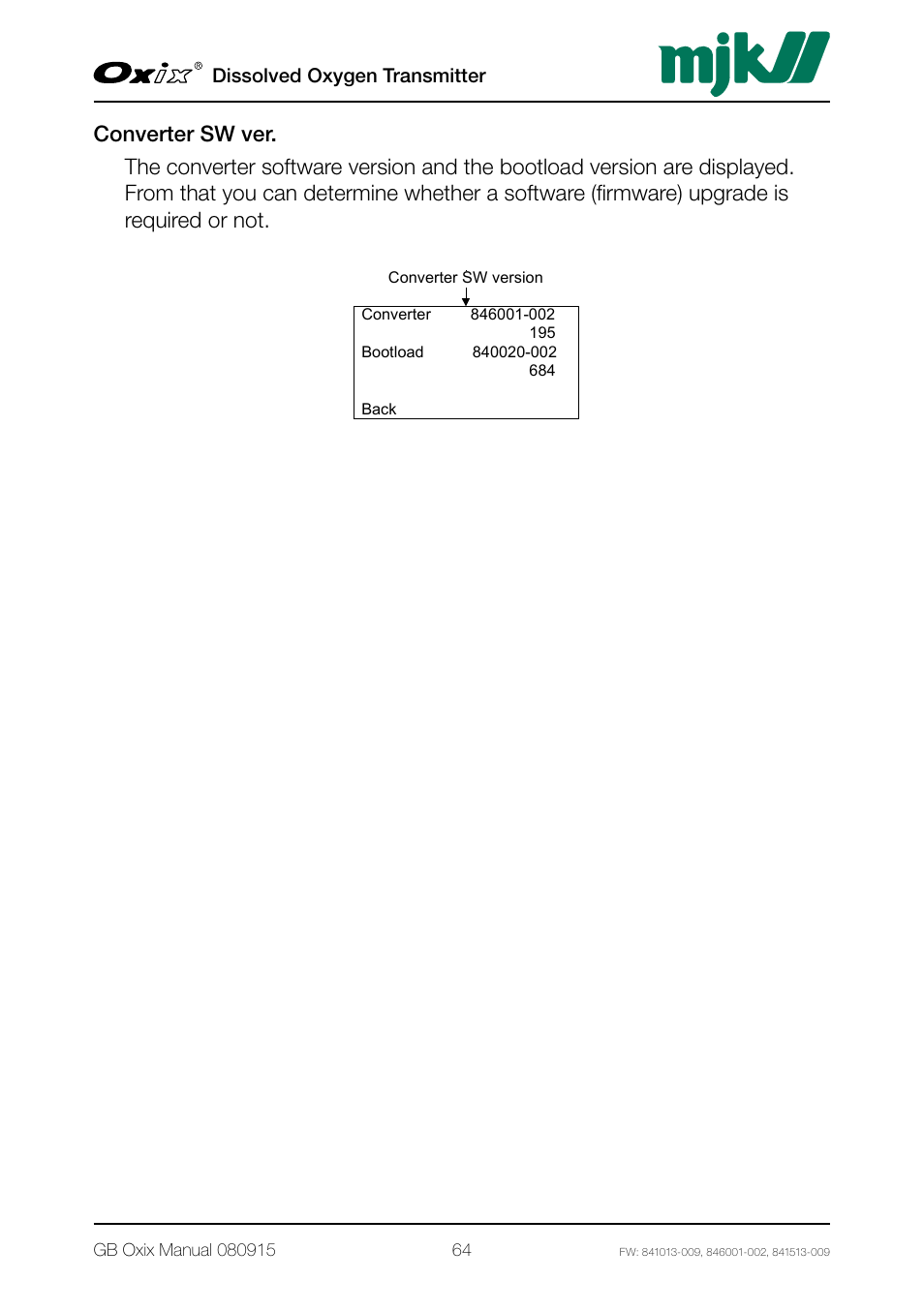 Dissolved oxygen transmitter | Xylem Oxix Dissolved Oxygen Transmitter User Manual | Page 64 / 126