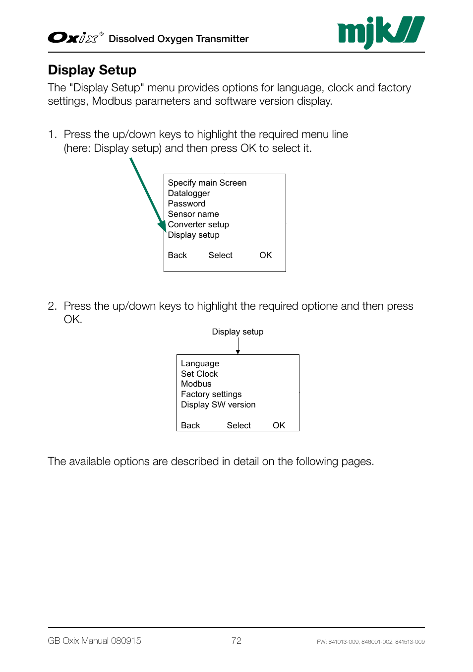 Display setup | Xylem Oxix Dissolved Oxygen Transmitter User Manual | Page 72 / 126