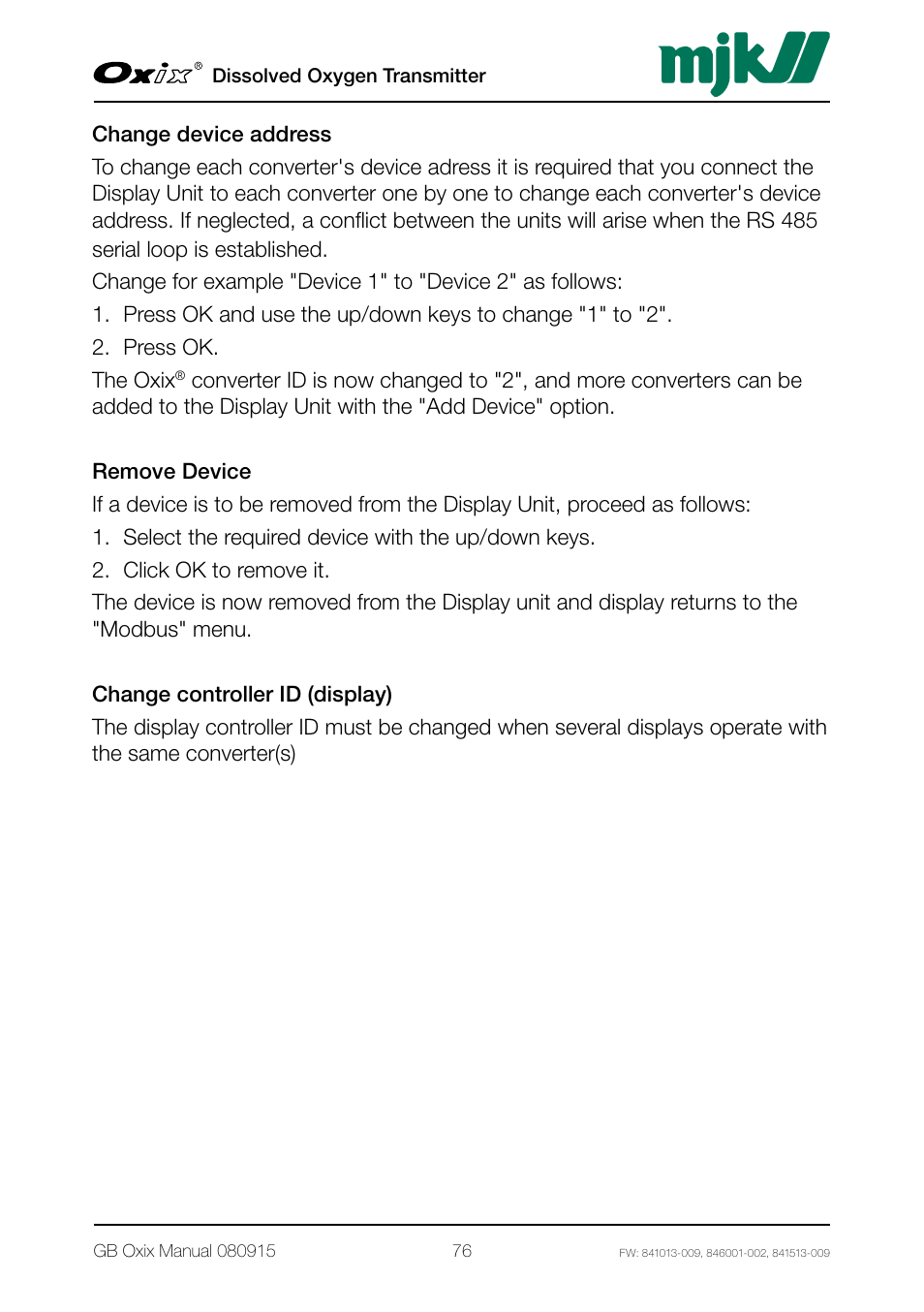 Xylem Oxix Dissolved Oxygen Transmitter User Manual | Page 76 / 126