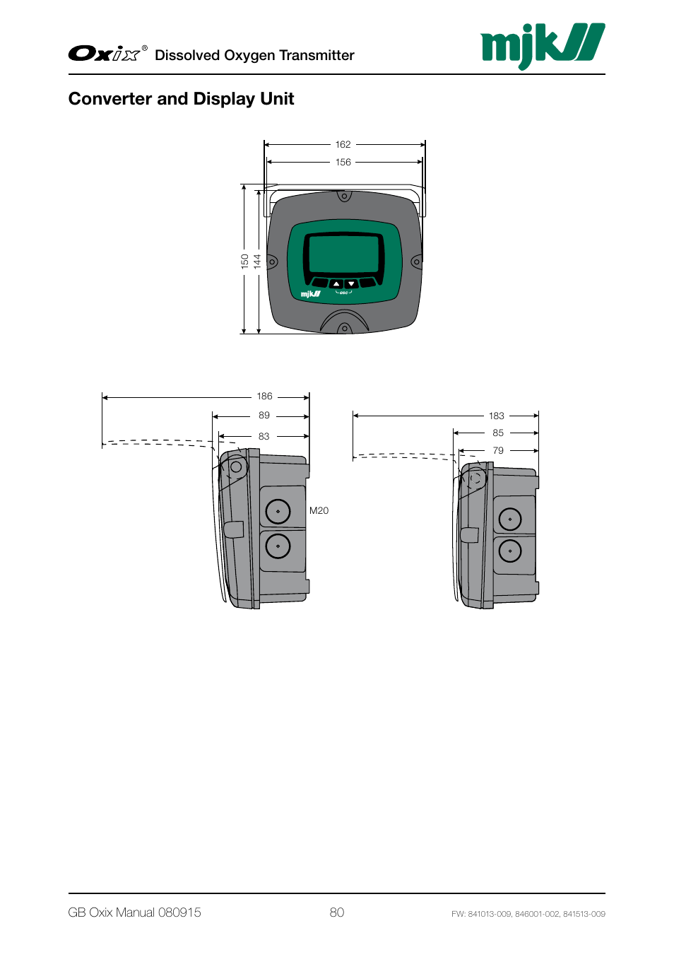 Converter and display unit, Dissolved oxygen transmitter | Xylem Oxix Dissolved Oxygen Transmitter User Manual | Page 80 / 126