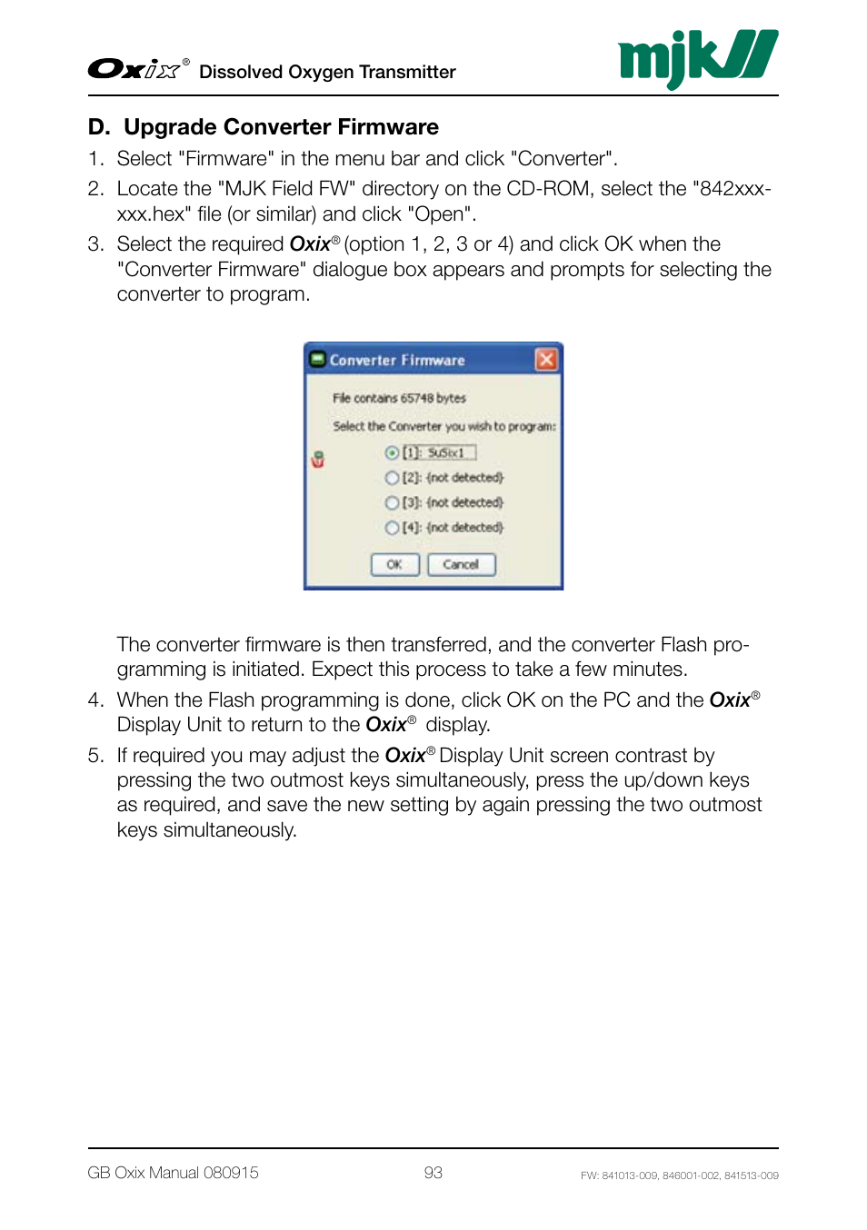 D. upgrade converter firmware | Xylem Oxix Dissolved Oxygen Transmitter User Manual | Page 93 / 126