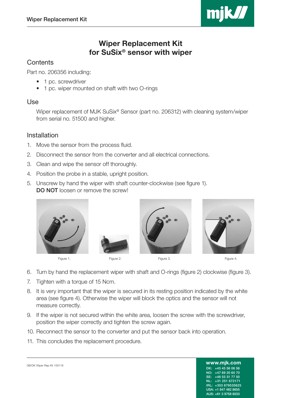 Xylem SuSix Sensor with Wiper - Wiper and Gasket Replacement Kit 206356 User Manual | 2 pages