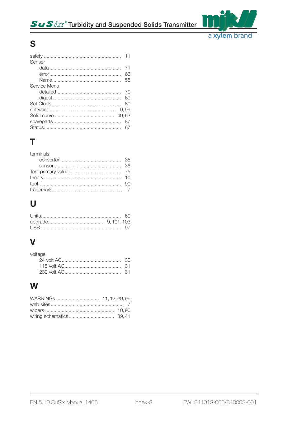Xylem SuSix Turbidity and Suspended Solids Transmitter User Manual | Page 131 / 132