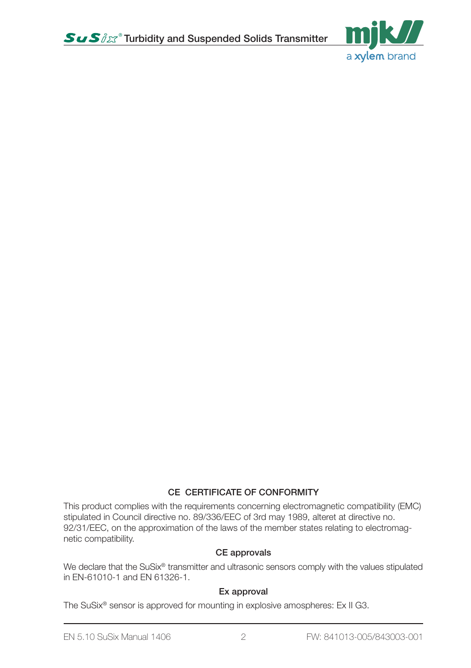Xylem SuSix Turbidity and Suspended Solids Transmitter User Manual | Page 2 / 132