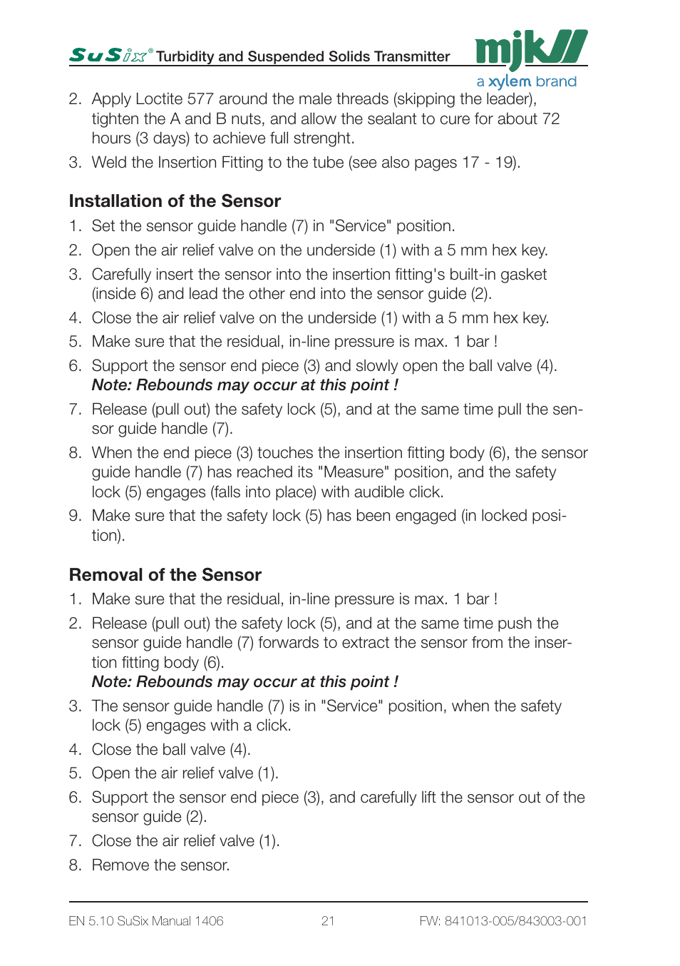 Xylem SuSix Turbidity and Suspended Solids Transmitter User Manual | Page 21 / 132