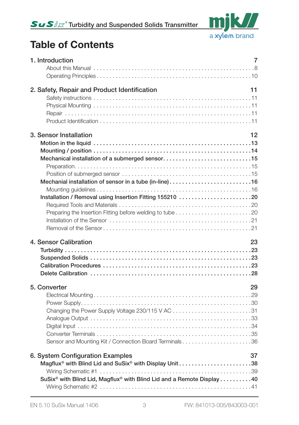 Xylem SuSix Turbidity and Suspended Solids Transmitter User Manual | Page 3 / 132