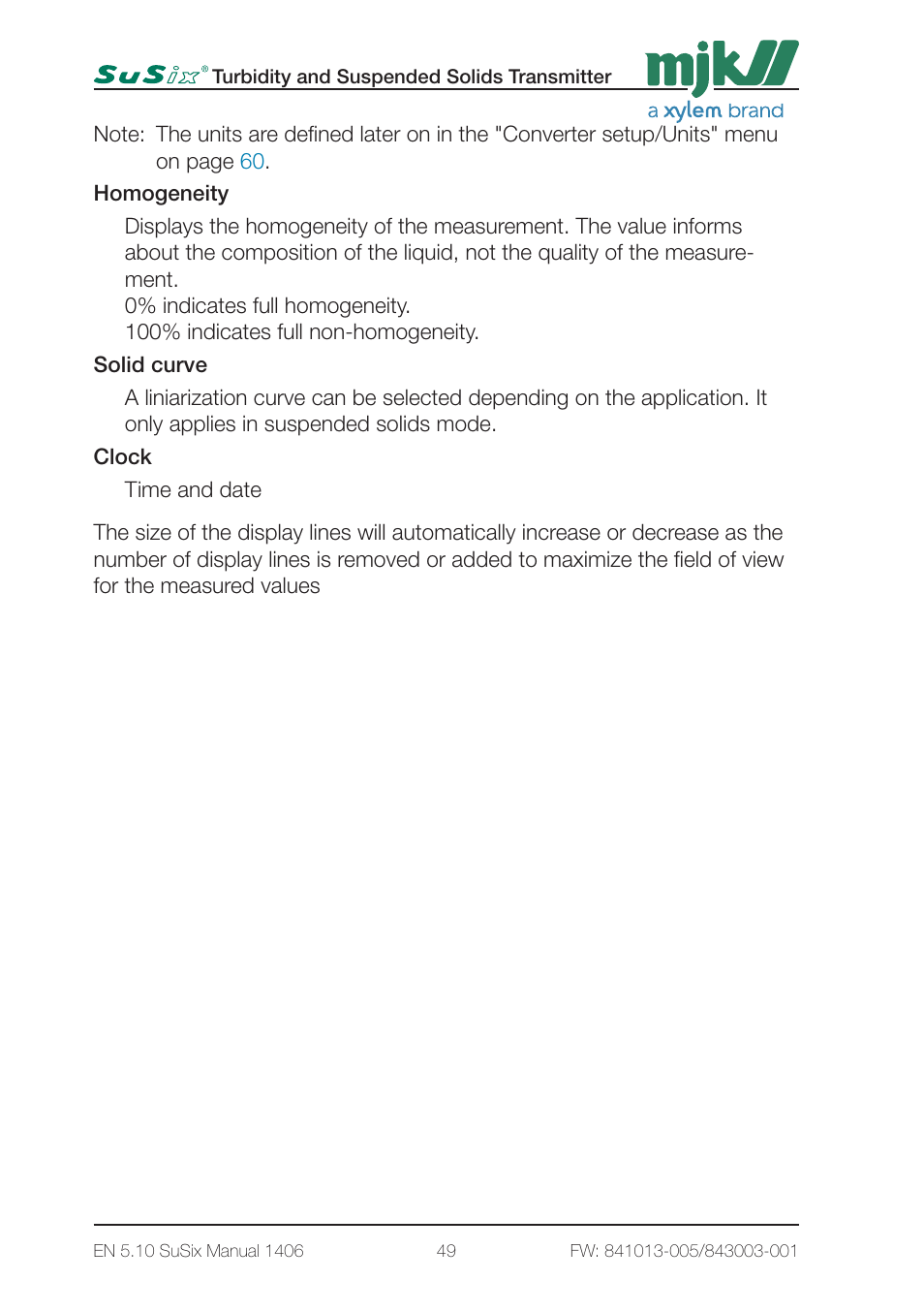 Xylem SuSix Turbidity and Suspended Solids Transmitter User Manual | Page 49 / 132