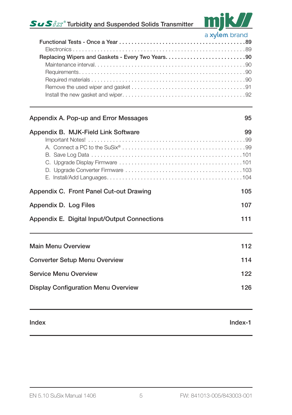 Xylem SuSix Turbidity and Suspended Solids Transmitter User Manual | Page 5 / 132
