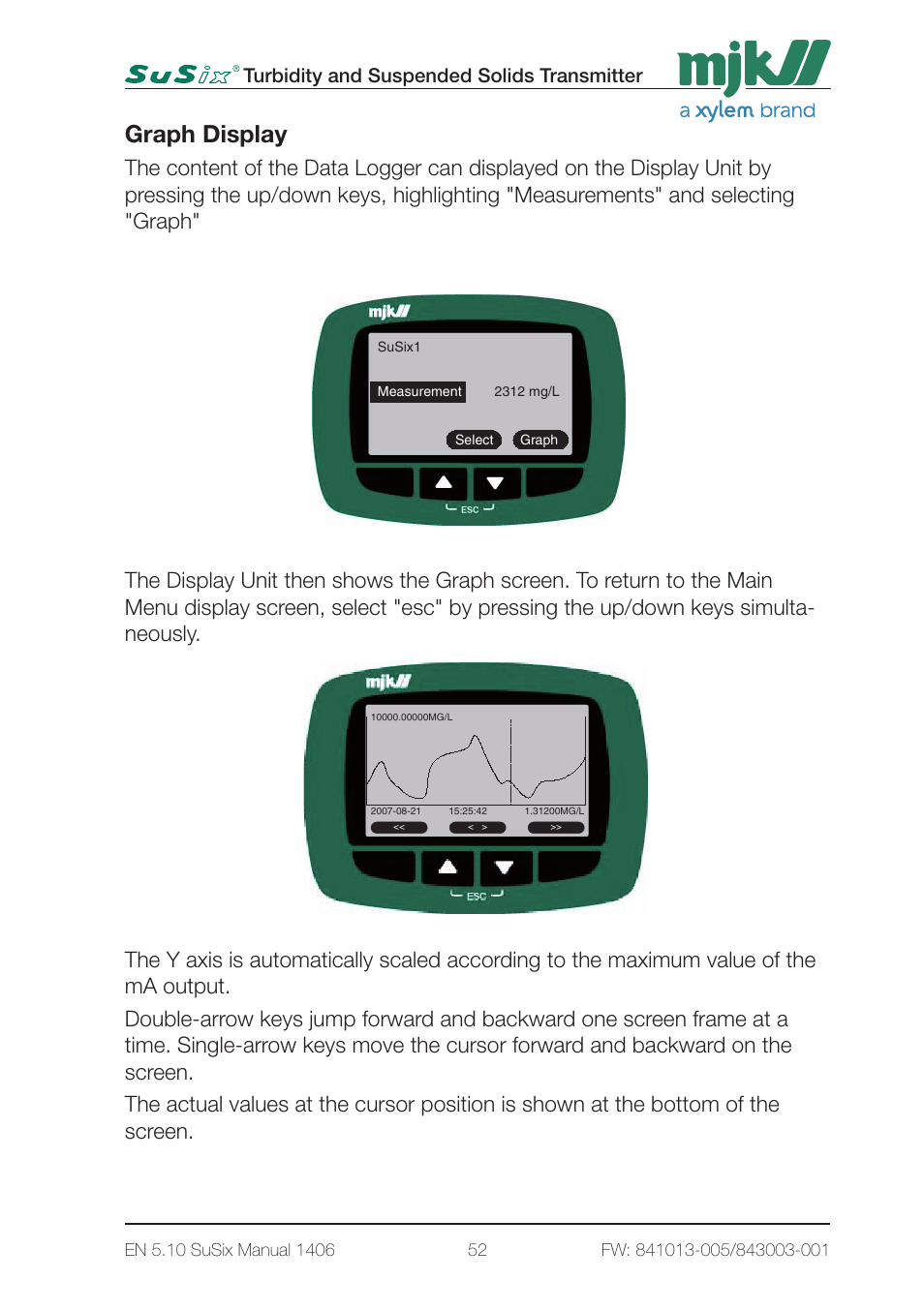 Graph display, Turbidity and suspended solids transmitter | Xylem SuSix Turbidity and Suspended Solids Transmitter User Manual | Page 52 / 132