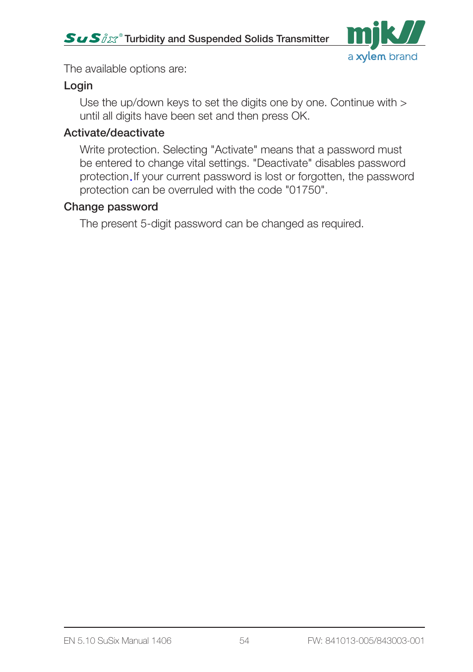 Xylem SuSix Turbidity and Suspended Solids Transmitter User Manual | Page 54 / 132