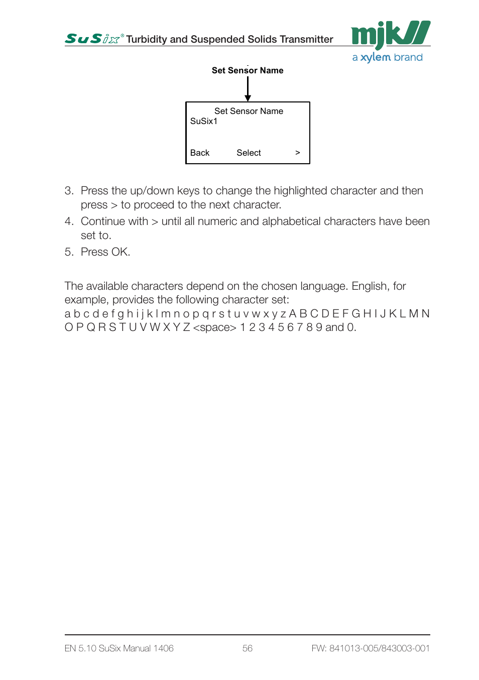 1 - main menus page1 | Xylem SuSix Turbidity and Suspended Solids Transmitter User Manual | Page 56 / 132