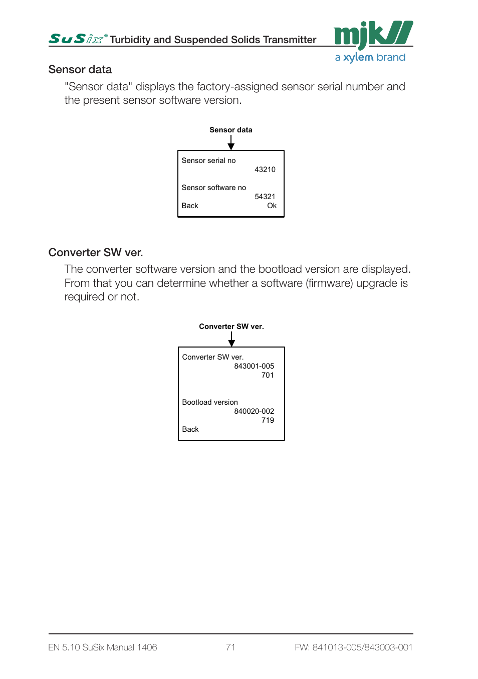 7 - service menu 1 page7, Turbidity and suspended solids transmitter | Xylem SuSix Turbidity and Suspended Solids Transmitter User Manual | Page 71 / 132