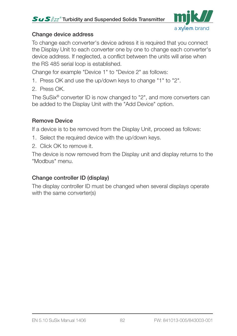 Xylem SuSix Turbidity and Suspended Solids Transmitter User Manual | Page 82 / 132