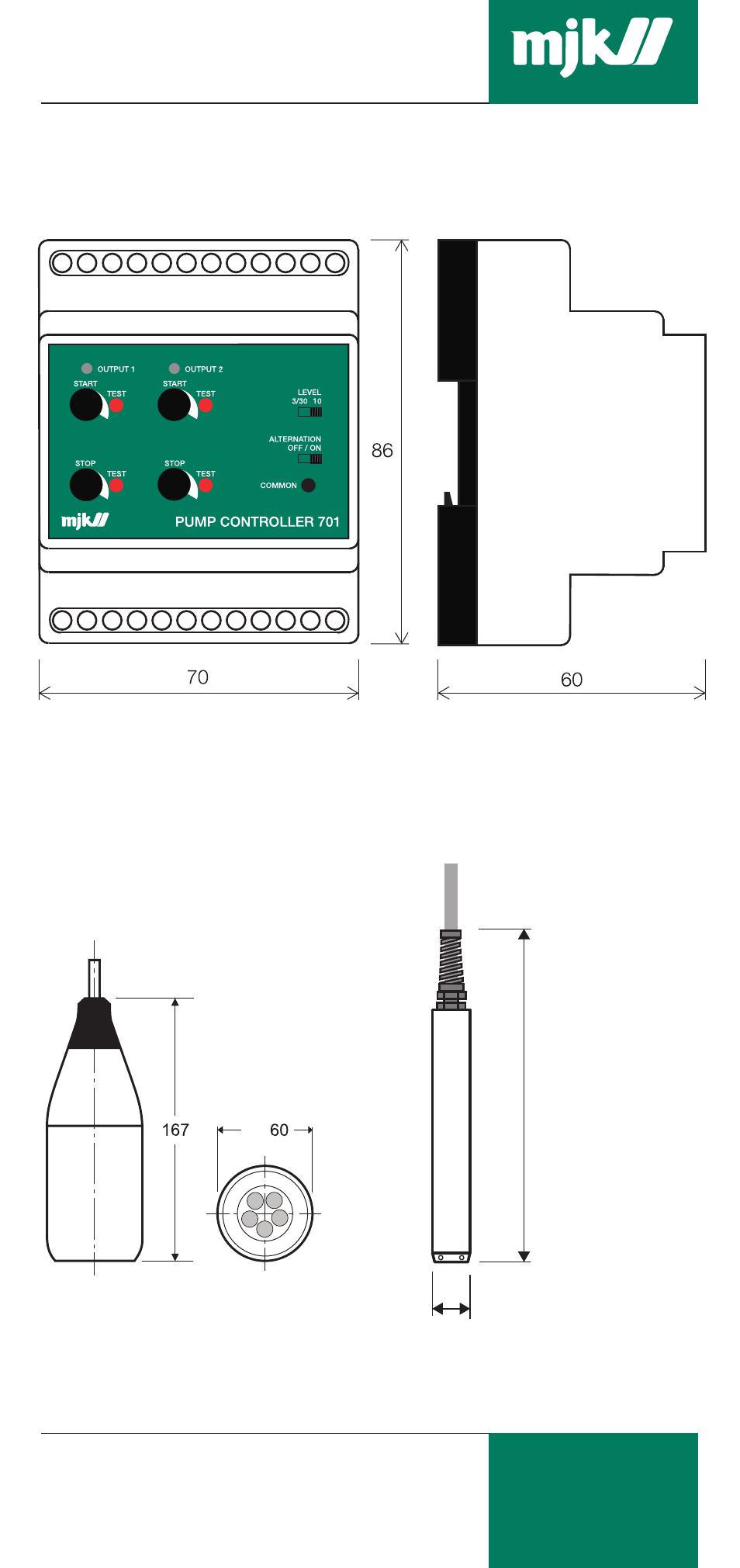 Pump controller 701, Dimensions | Xylem 701 PUMP CONTROLLER User Manual | Page 5 / 5