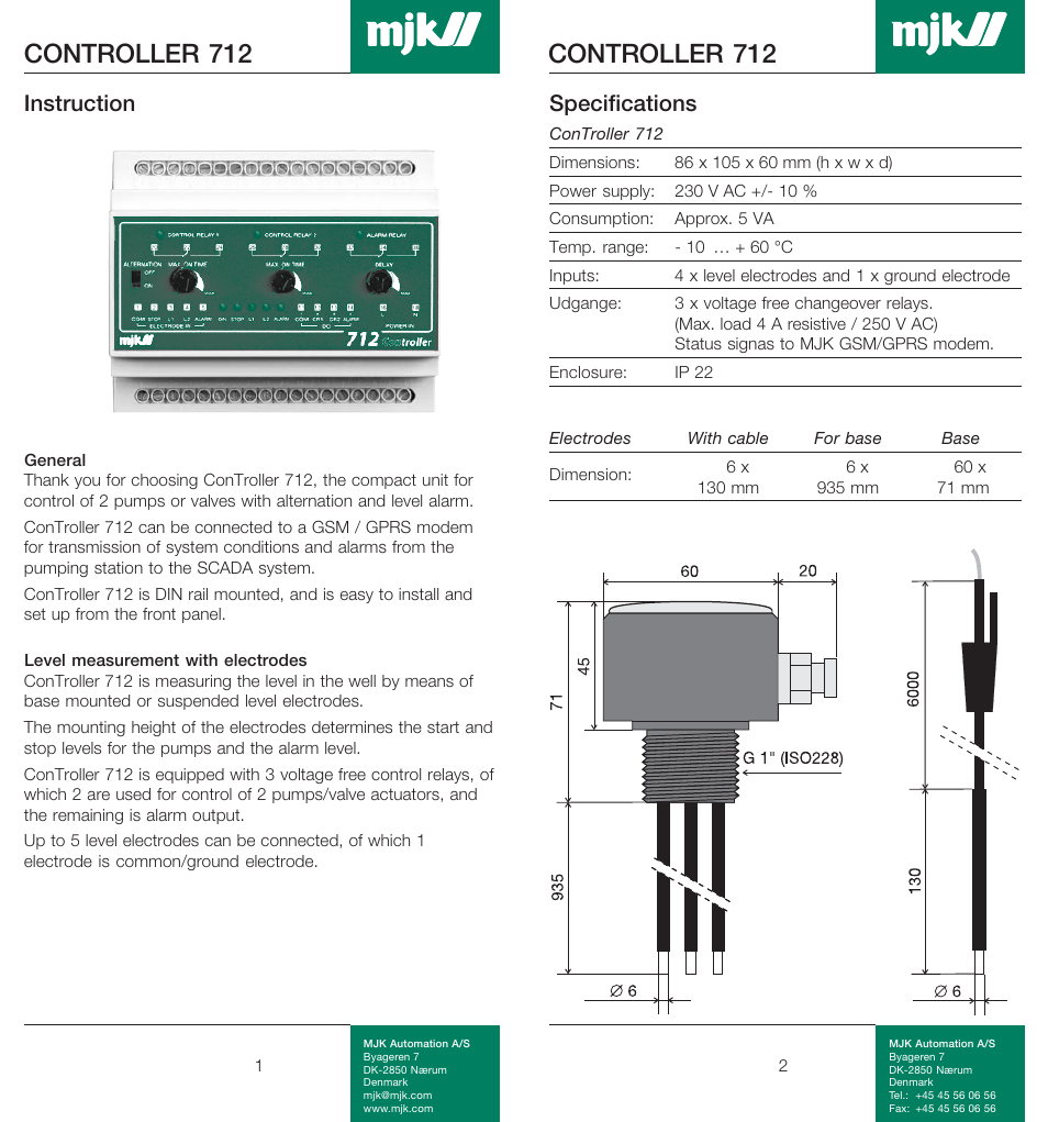 Xylem 712 PUMP CONTROLLER User Manual | 3 pages