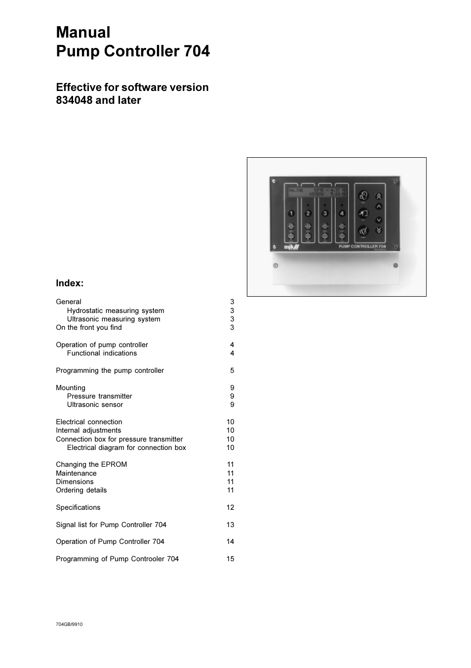 Xylem 704 PUMP CONTROLLER User Manual | 15 pages