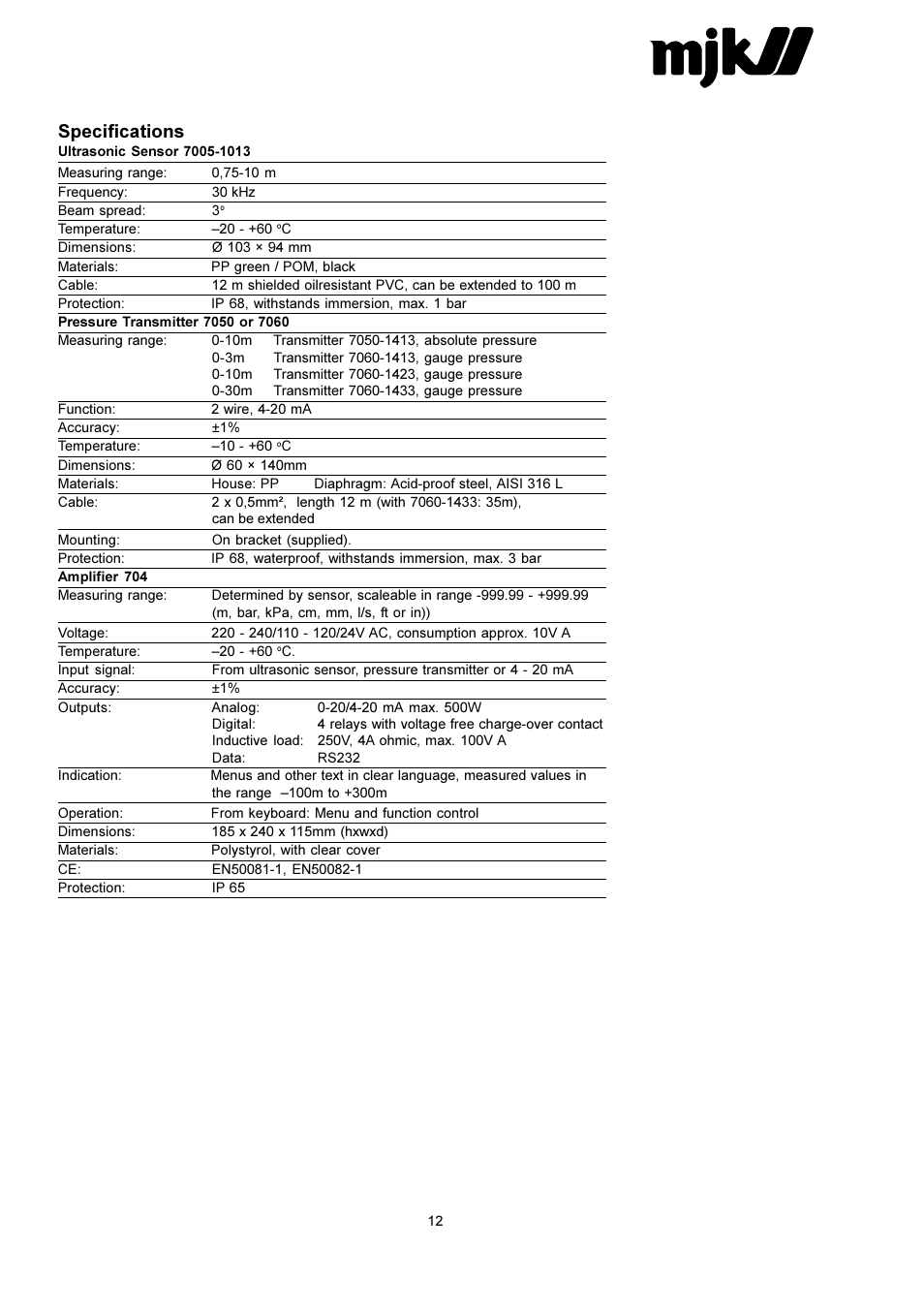 Specifications | Xylem 704 PUMP CONTROLLER User Manual | Page 12 / 15