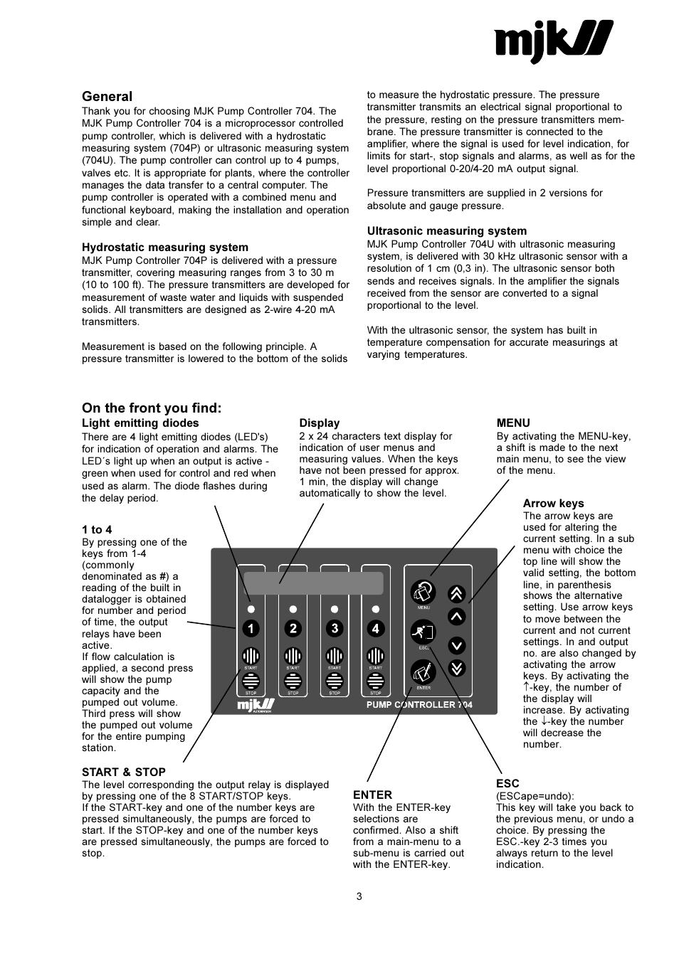 General, On the front you find | Xylem 704 PUMP CONTROLLER User Manual | Page 3 / 15