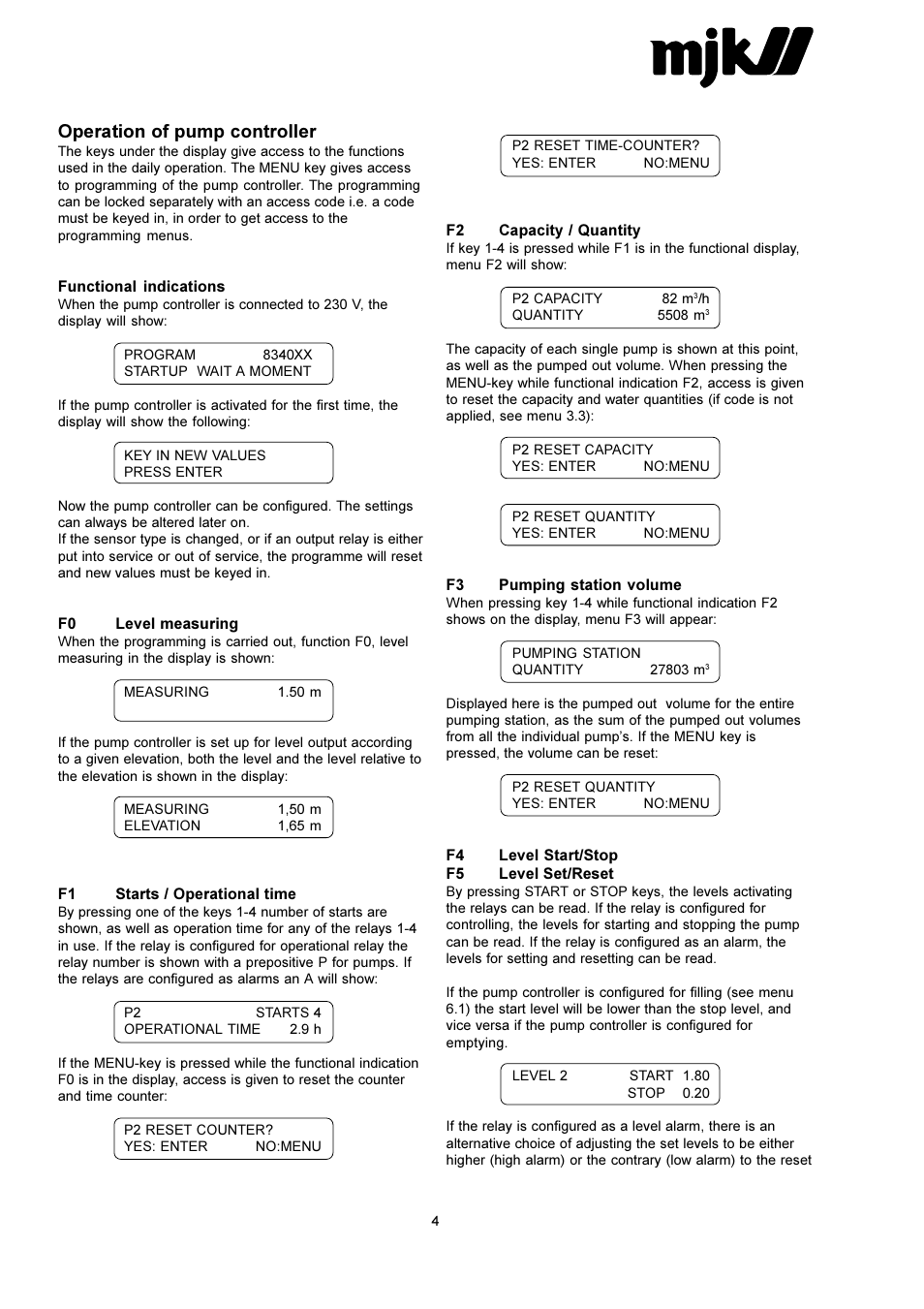 Operation of pump controller | Xylem 704 PUMP CONTROLLER User Manual | Page 4 / 15