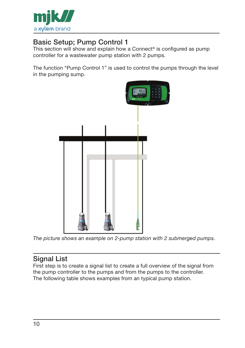 Basic setup; pump control 1, Signal list | Xylem CONNECT Quick Guide User Manual | Page 10 / 24